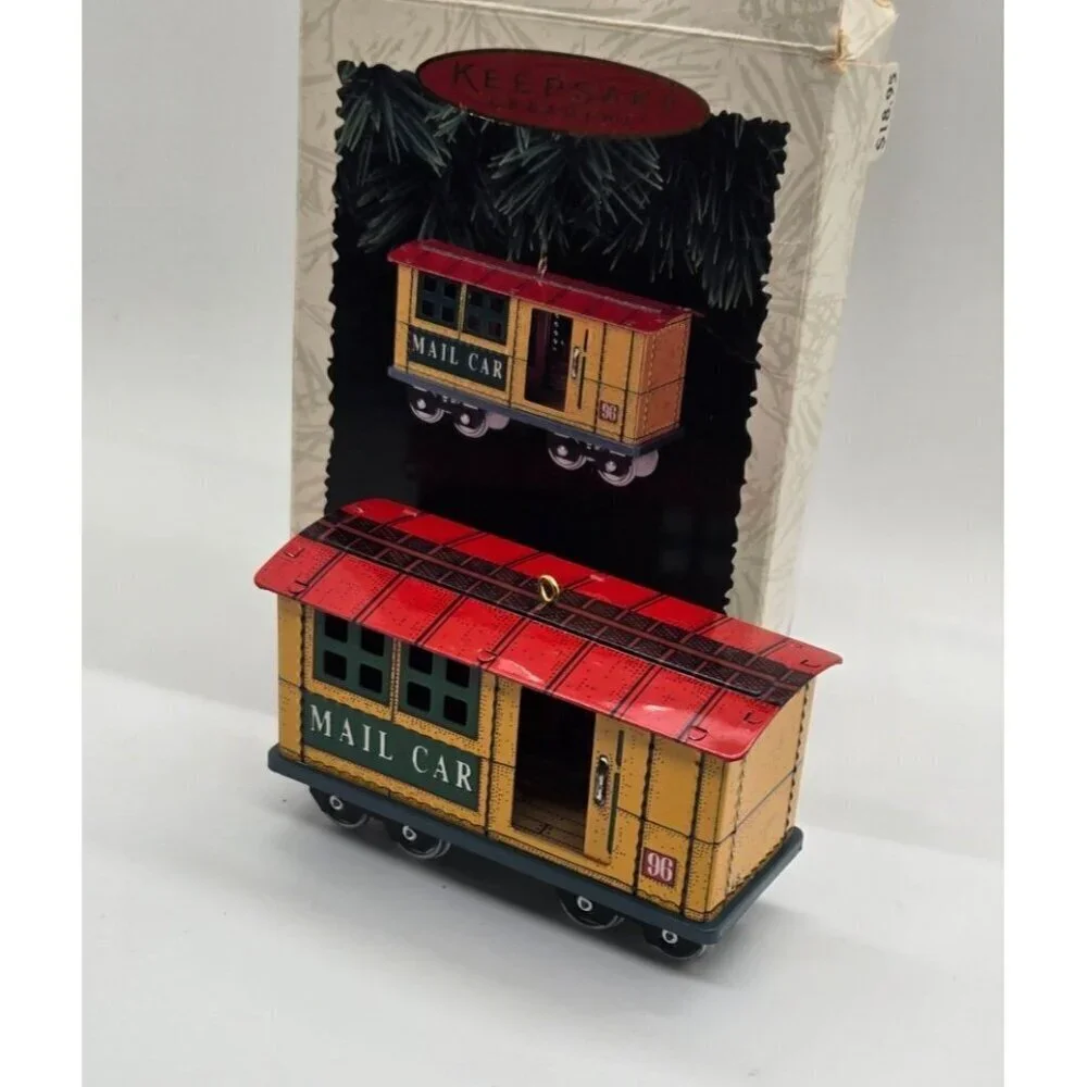 Hallmark Keepsake Yuletide Central Mail Car 1996 Ornament set of 2